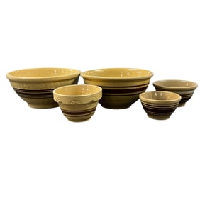 Group of Five Nested Yellow Ware Mixing Bowls