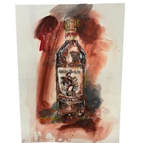 Coy Jankowski (American, b. 1964). Captain Morgan Rum Bottle, mixed media on paper.