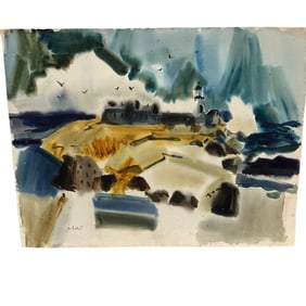 Zygmund Jankowski (1925-2009) Watercolor on paper, Untitled Seascape with Lighthouse