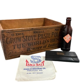 Antique Box, Bottle, Bag, Book.