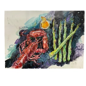 Coy Jankowski (American, b. 1964). Still Life with Lobster, mixed media on paper.