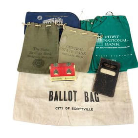 Group of Bank Bags, Deposit Book, Coin Bank