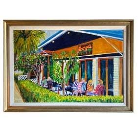 Artist Unknown, "Key West Cafe" Acrylic on board.