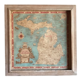 Framed Map, "Historic Michigan, by Frank Barcus"