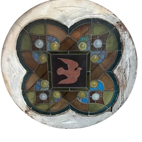 Antique Quatrefoil Stained Glass Window