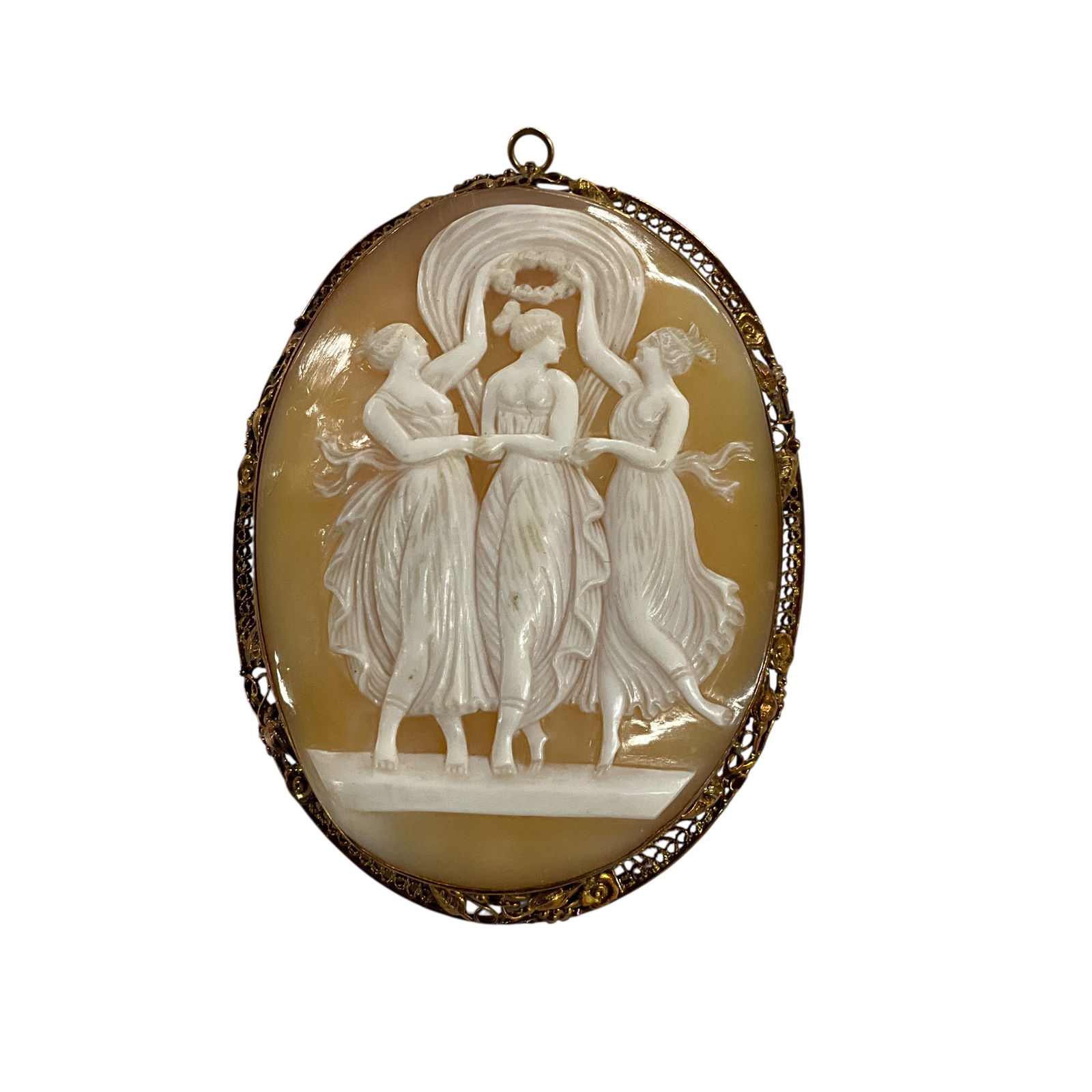 Victorian Shell Cameo- The Three Graces. 14K Gold Mounting. (1 of 5)