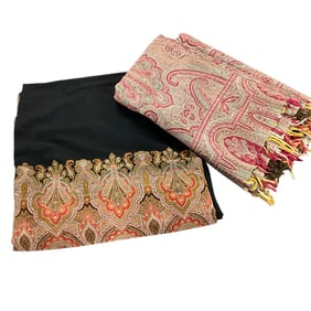 Victorian Wool Paisley Shawl, and a Paisley Bordered Tablecloth