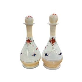 Pair Hand-Painted Bohemian Bottles