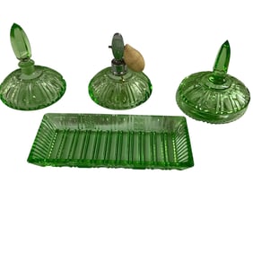 Green Cut Glass Perfume/Dresser Set