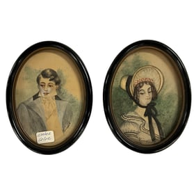 Pair of Victorian Miniature Watercolor/Pastel Portraits