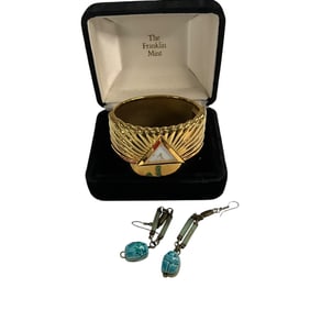 Franklin Mint Pyramid Cuff Watch and Scarab Earrings