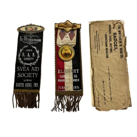 SVEA and Woodmen of the World Badges, with original paper envelopes and literature