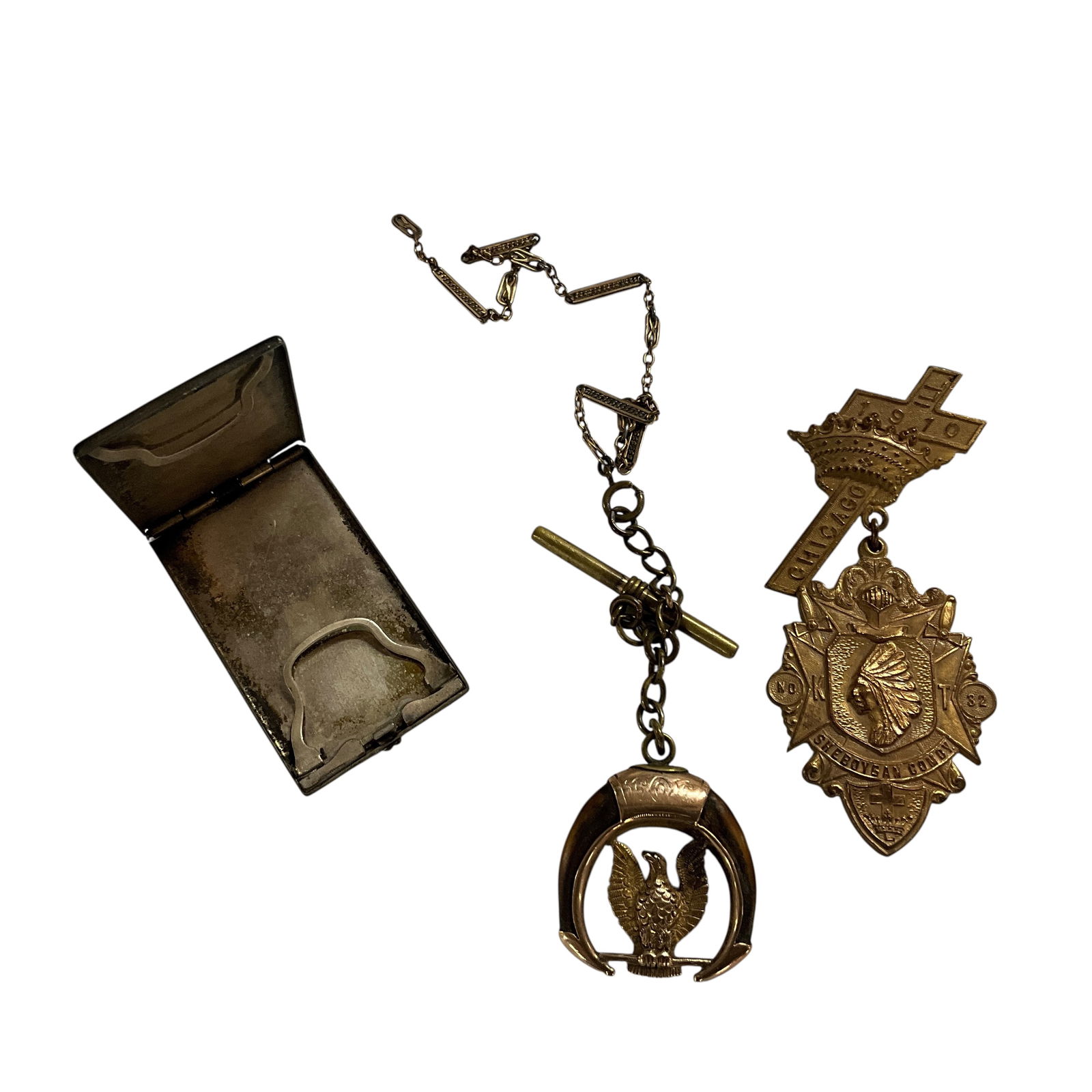Knights Templar Pin, Masonic Fob/Chain, Elks Container (1 of 7)