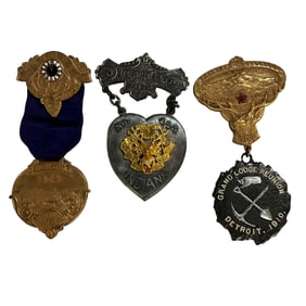 Three BPOE Elks Pins- Detroit, 1910