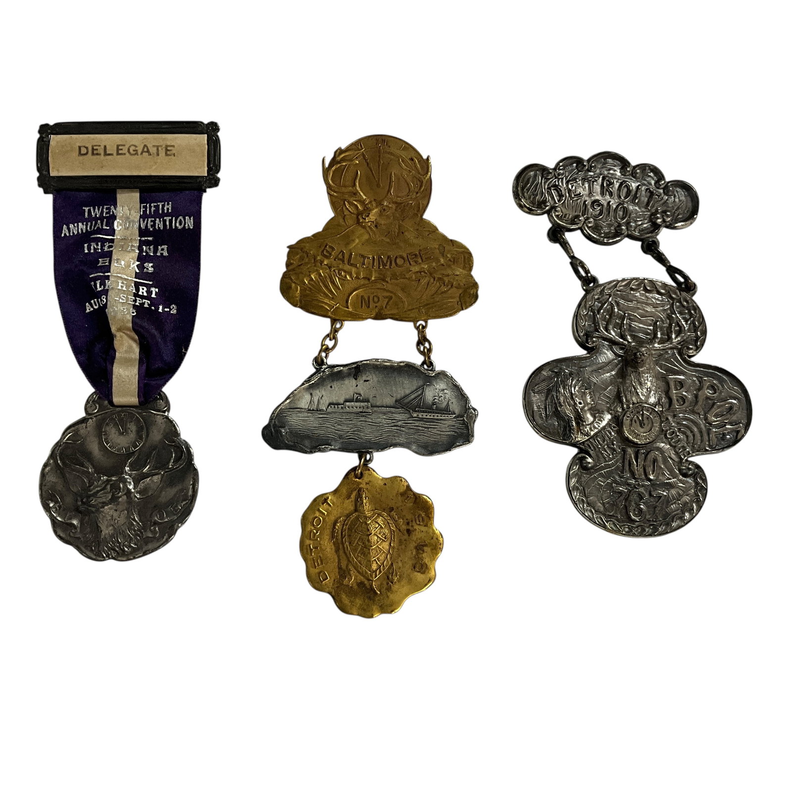 Three BPOE Elks Pins- Detroit, 1910 (1 of 4)