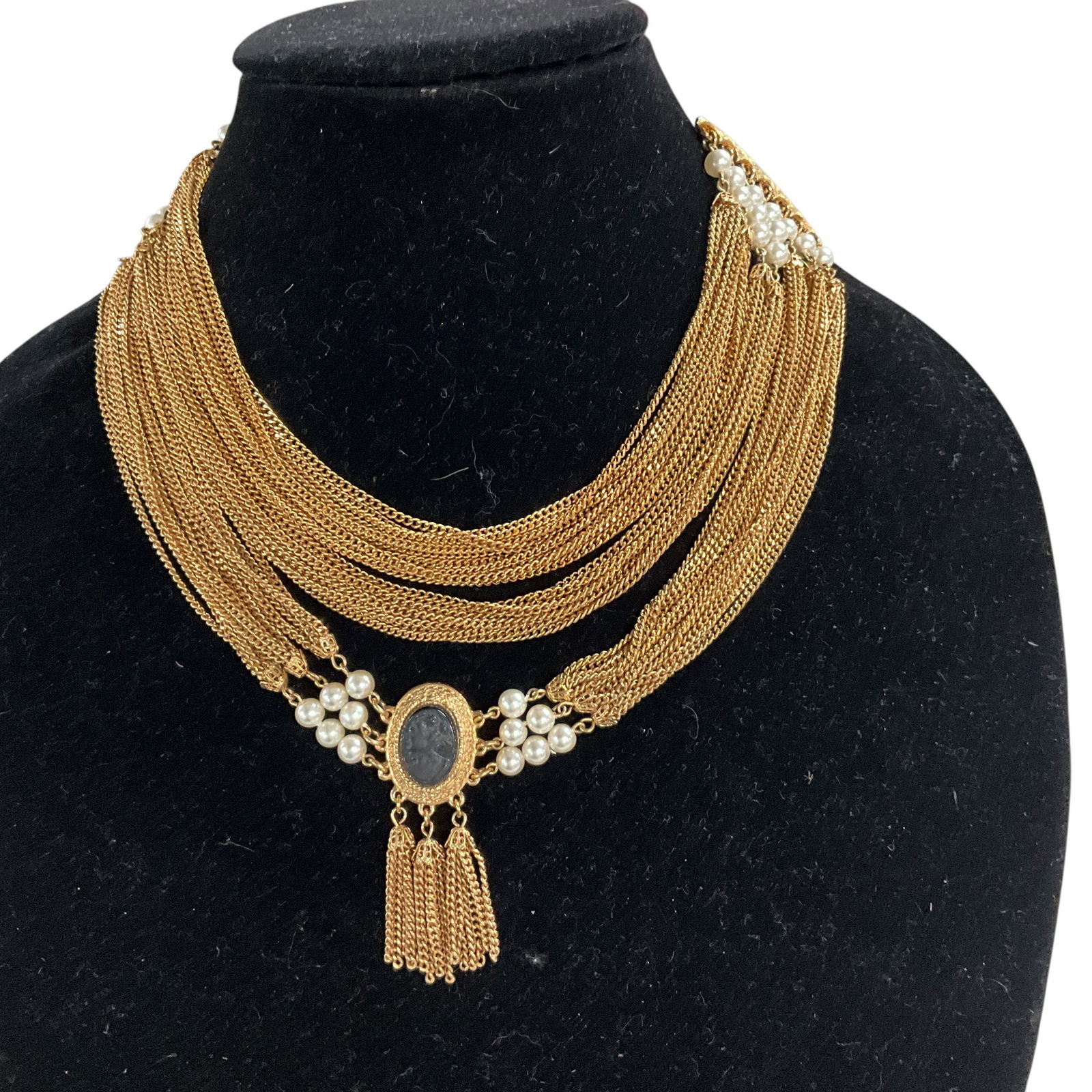 Multi Strand Chain Necklace with Cameo (1 of 2)