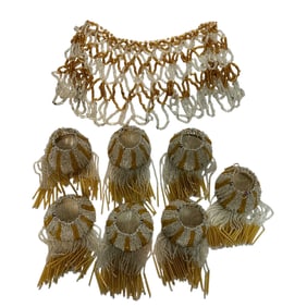 Set of Seven Tiny Beaded Lampshades, and a larger beaded Shade Cover