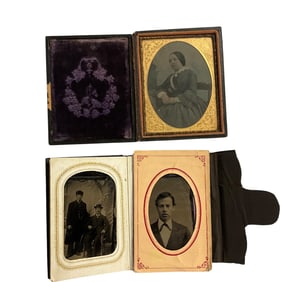 Victorian photo Album with Tintypes, and a cased Albumen Print.