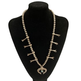 Sterling & Turquoise Squash Blossom Necklace and Heishi bead Fetish Necklace