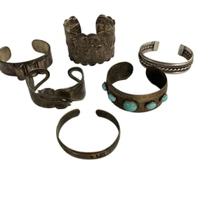 Six Southwestern Style Cuff Bracelets- Some Sterling