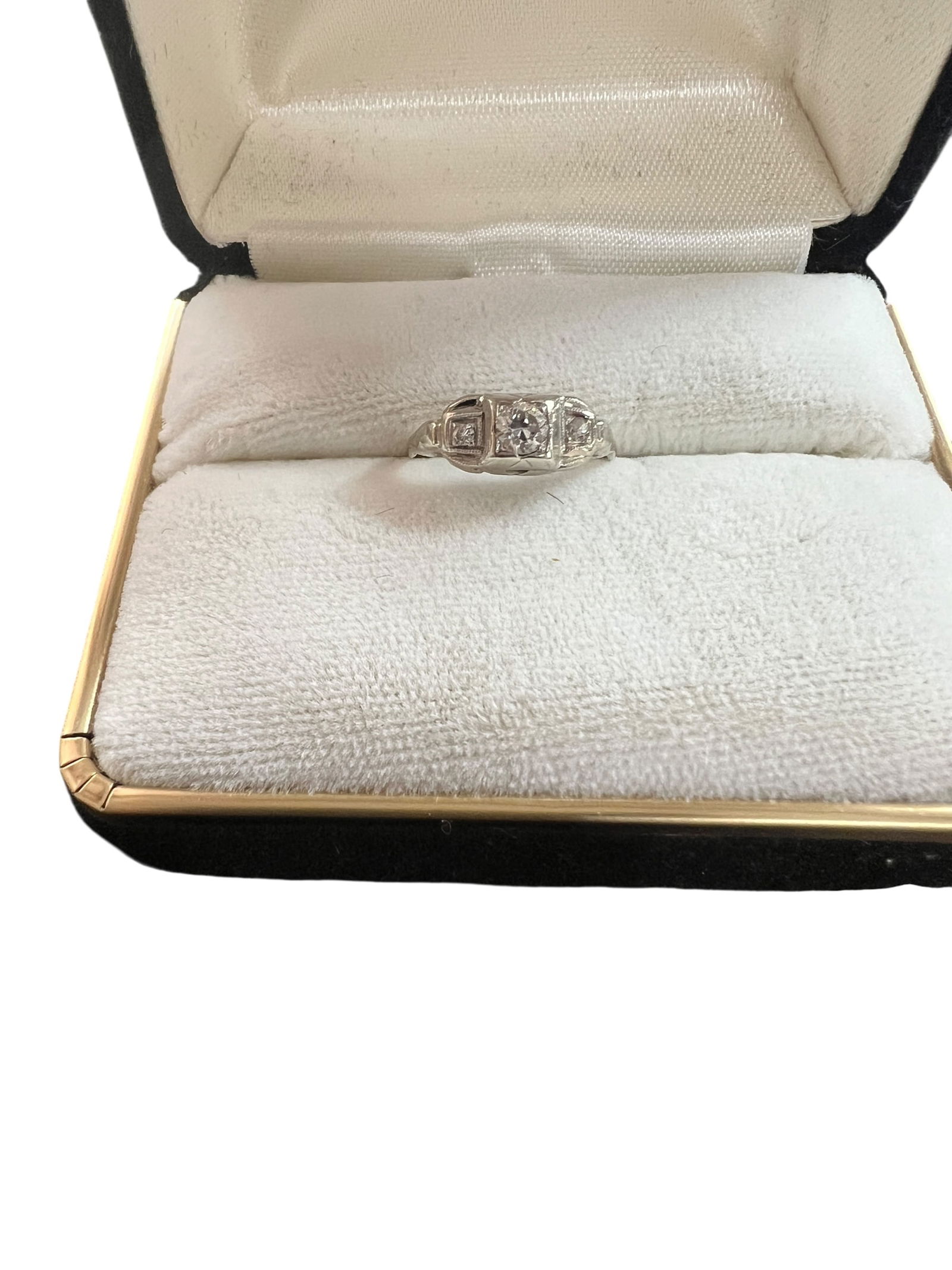 14k WG Art Deco 3 Stone Diamond Ring (1 of 6)