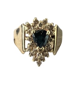 14k YG Diamond & Blue Spinel Cocktail Ring