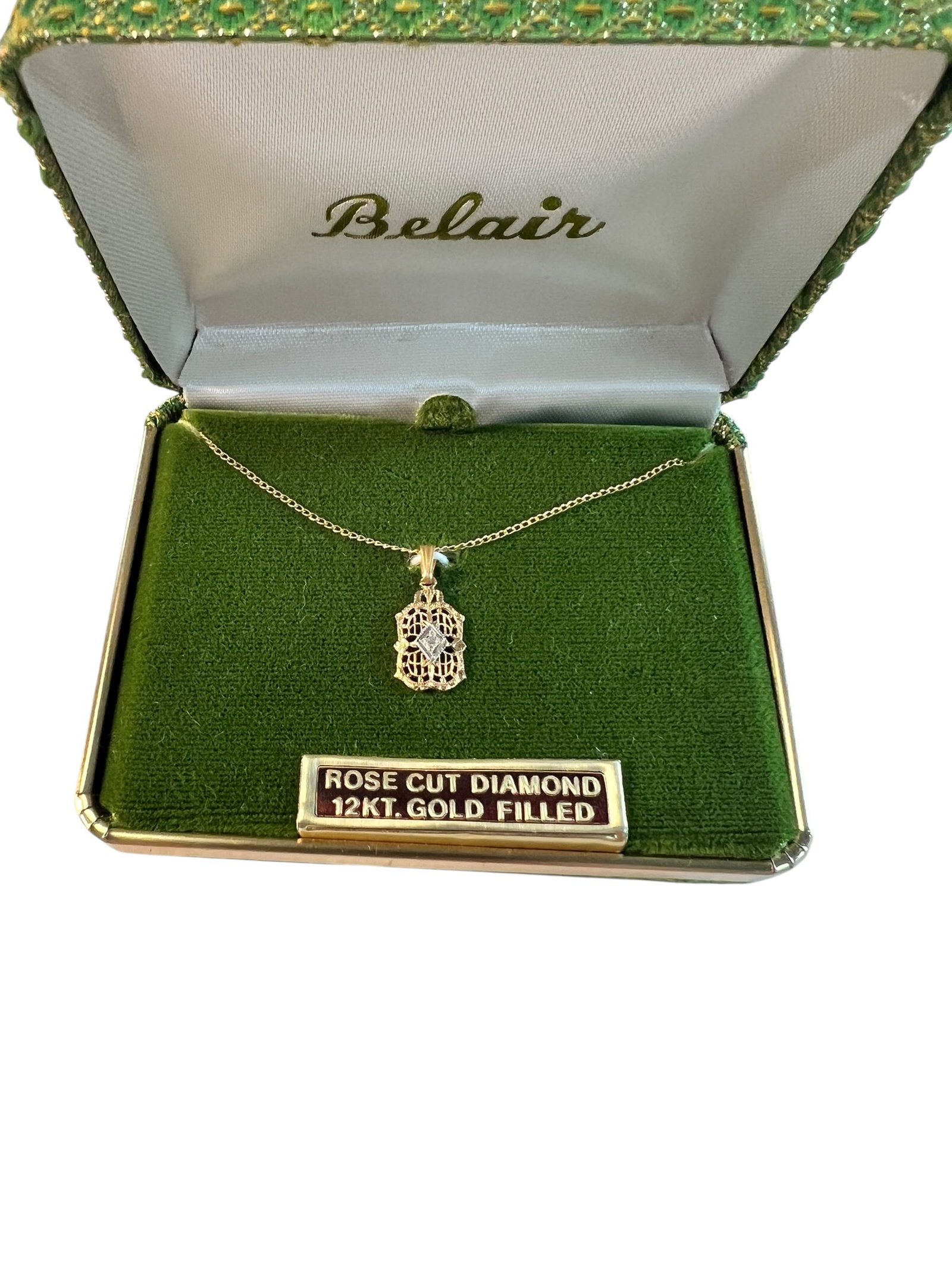 Vintage Gold Filled Necklace: A 18" Chain. Petite rose cut diamond, center set.