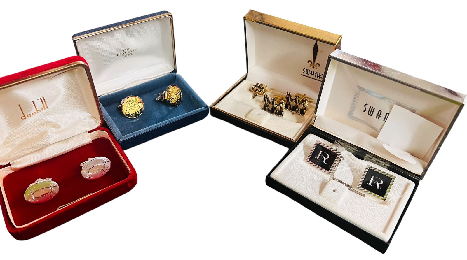 Collection of MCM Cufflinks: Four pair, brands include-Franklin Mint, Swank and Dunhill