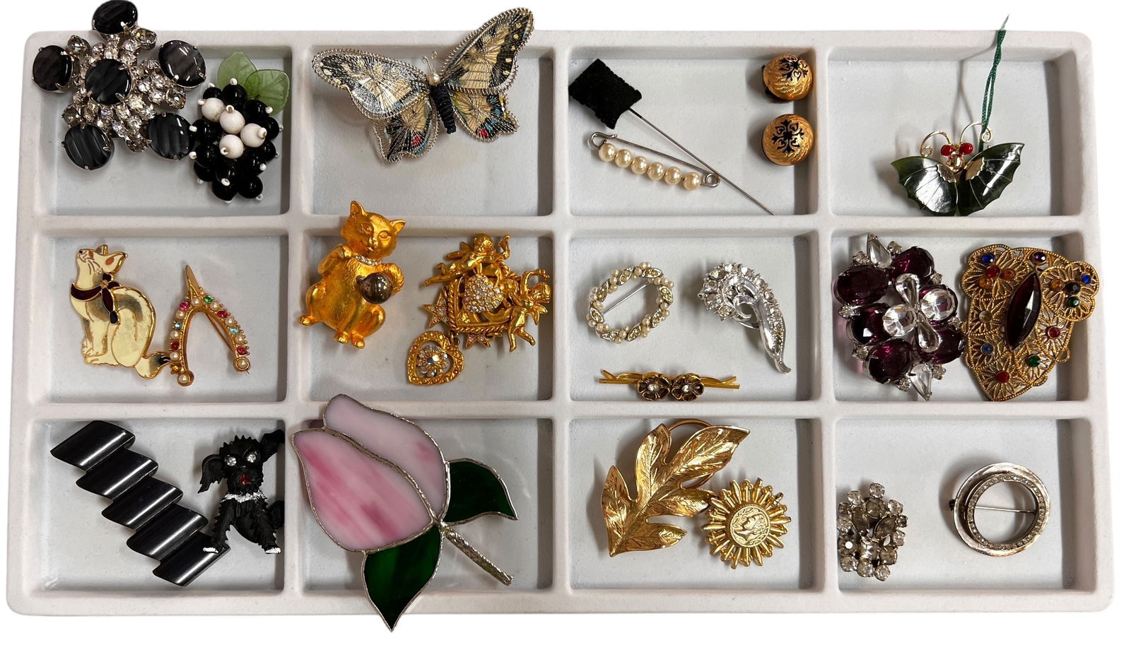 Funky Vintage Jewelry Lot-Pins and Brooches: Wonderful group of vintage brooches and pins! From stained glass to sterling.