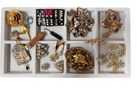 Vintage Shoe Clips, Pins and Brooches and a matchstick toothpick!