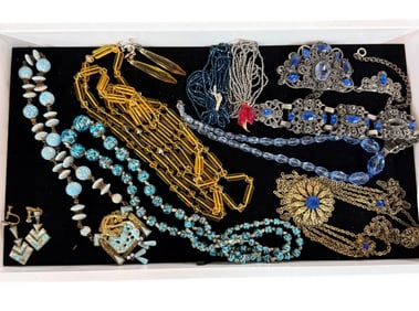 Vintage Costume Jewelry-Necklaces Blue & Amber
