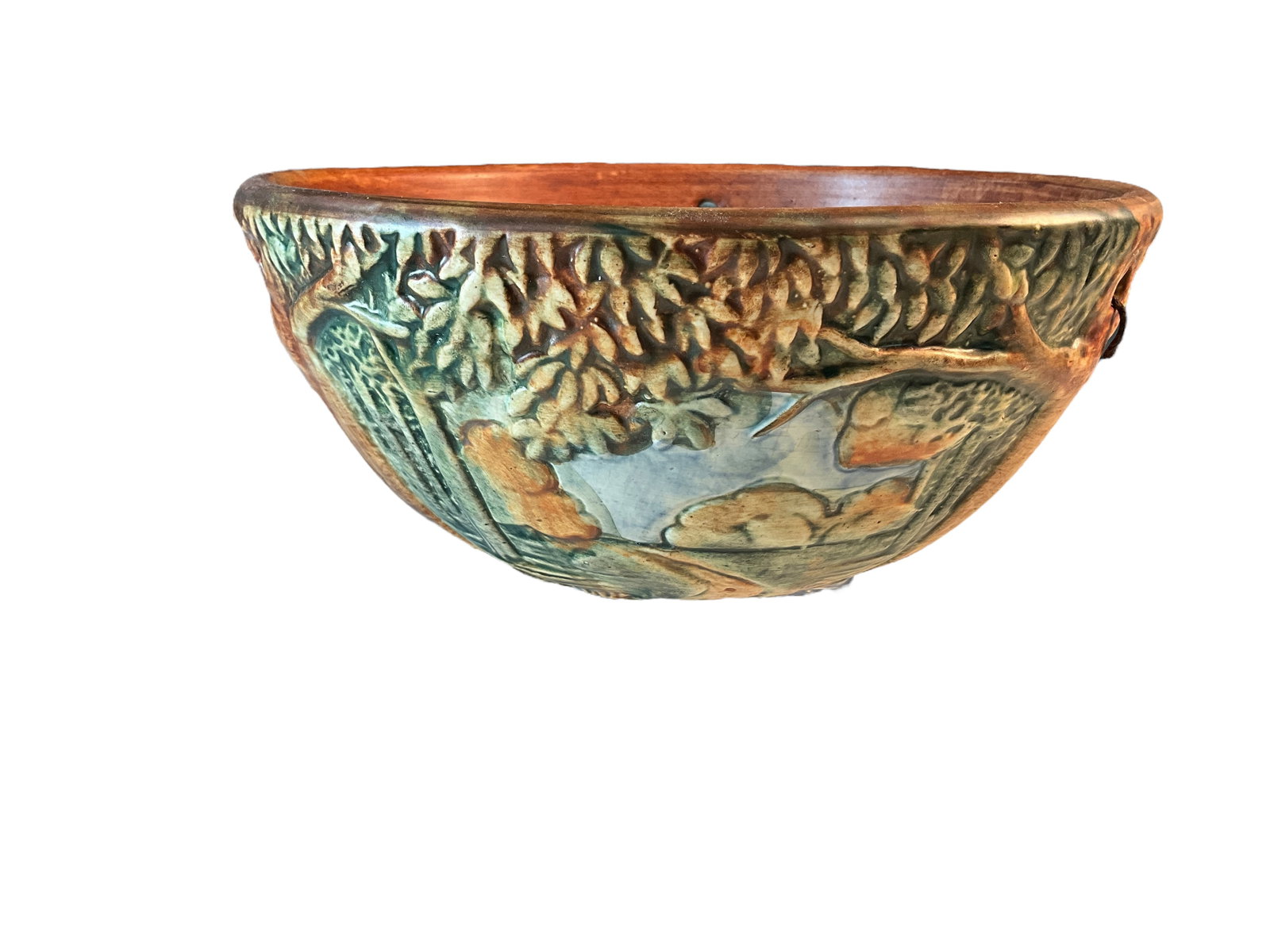 Rare Weller Forest Hanging Planter with original liner. (1 of 5)