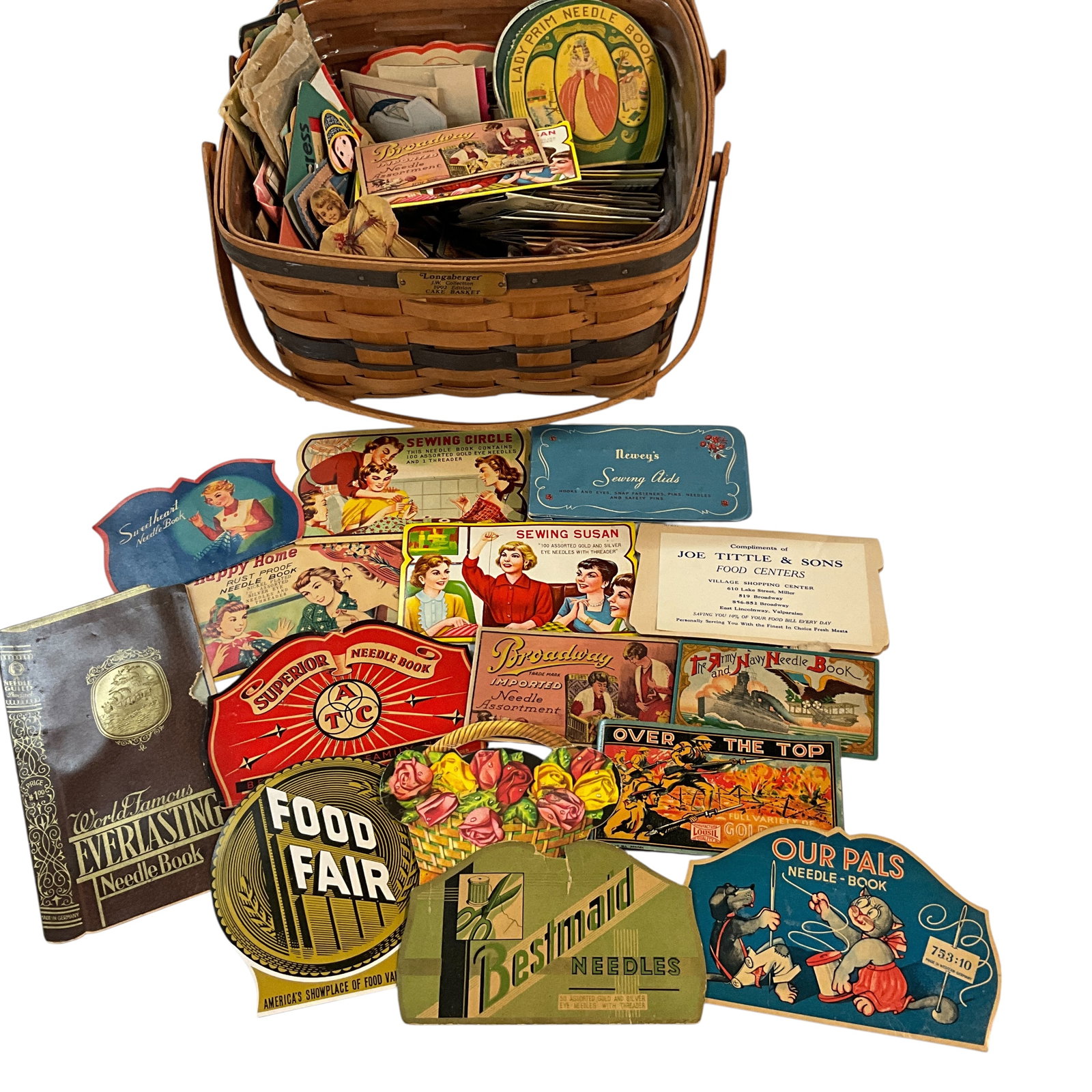 Huge Lot of Vintage Needle Books in a Longaberger Basket. (1 of 4)
