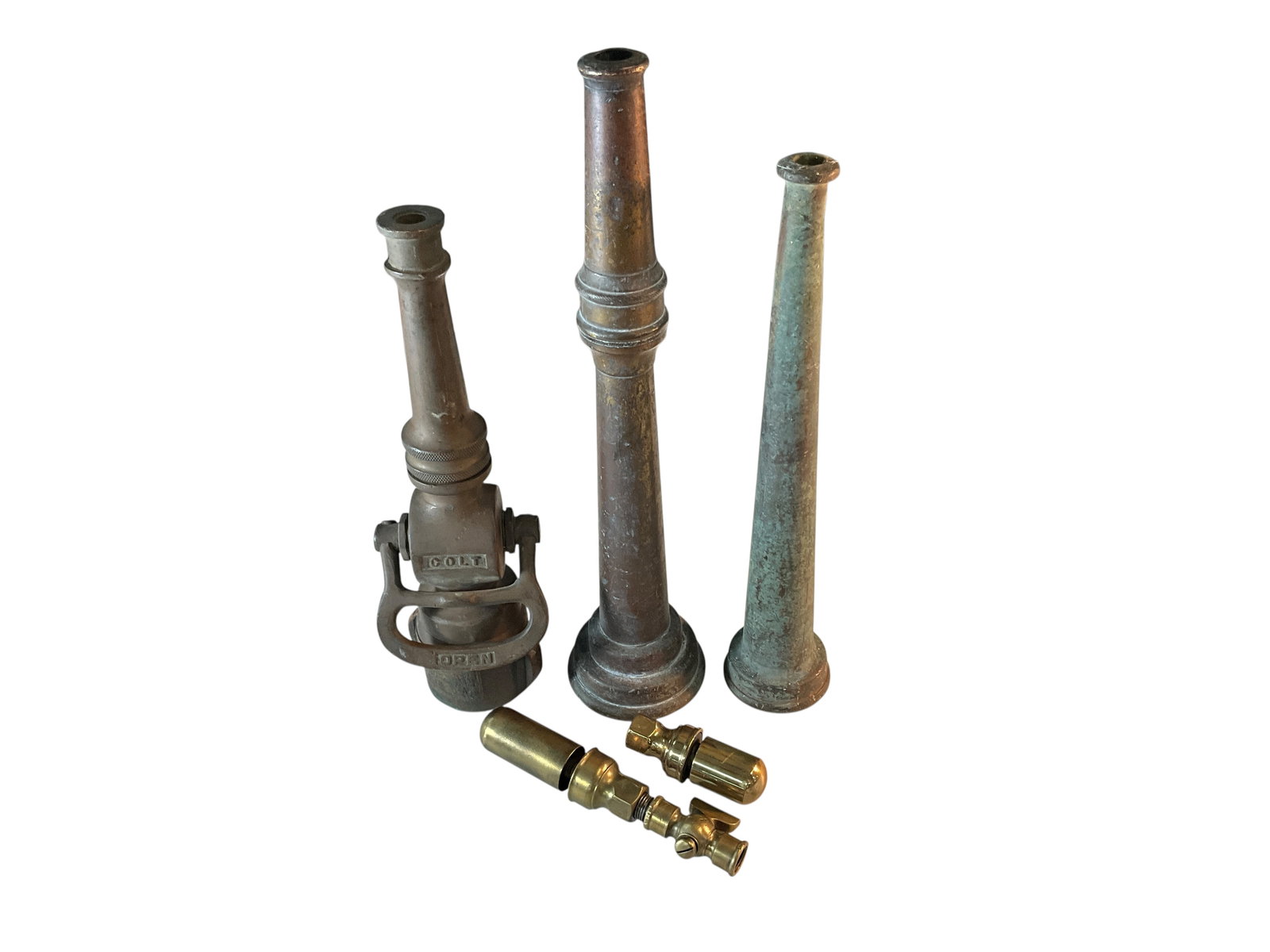 Three Antique Brass Nozzles, Two Steam Whistles (1 of 6)