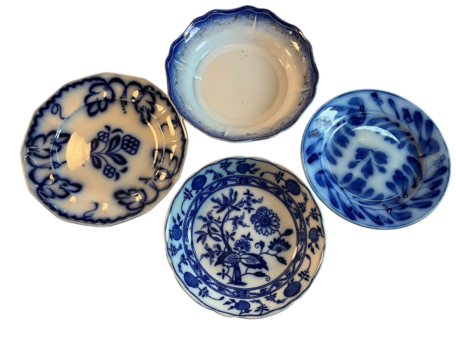 Group of Flow Blue Plates & Dishes, Including Meissen "Blue Onion" (1 of 6)