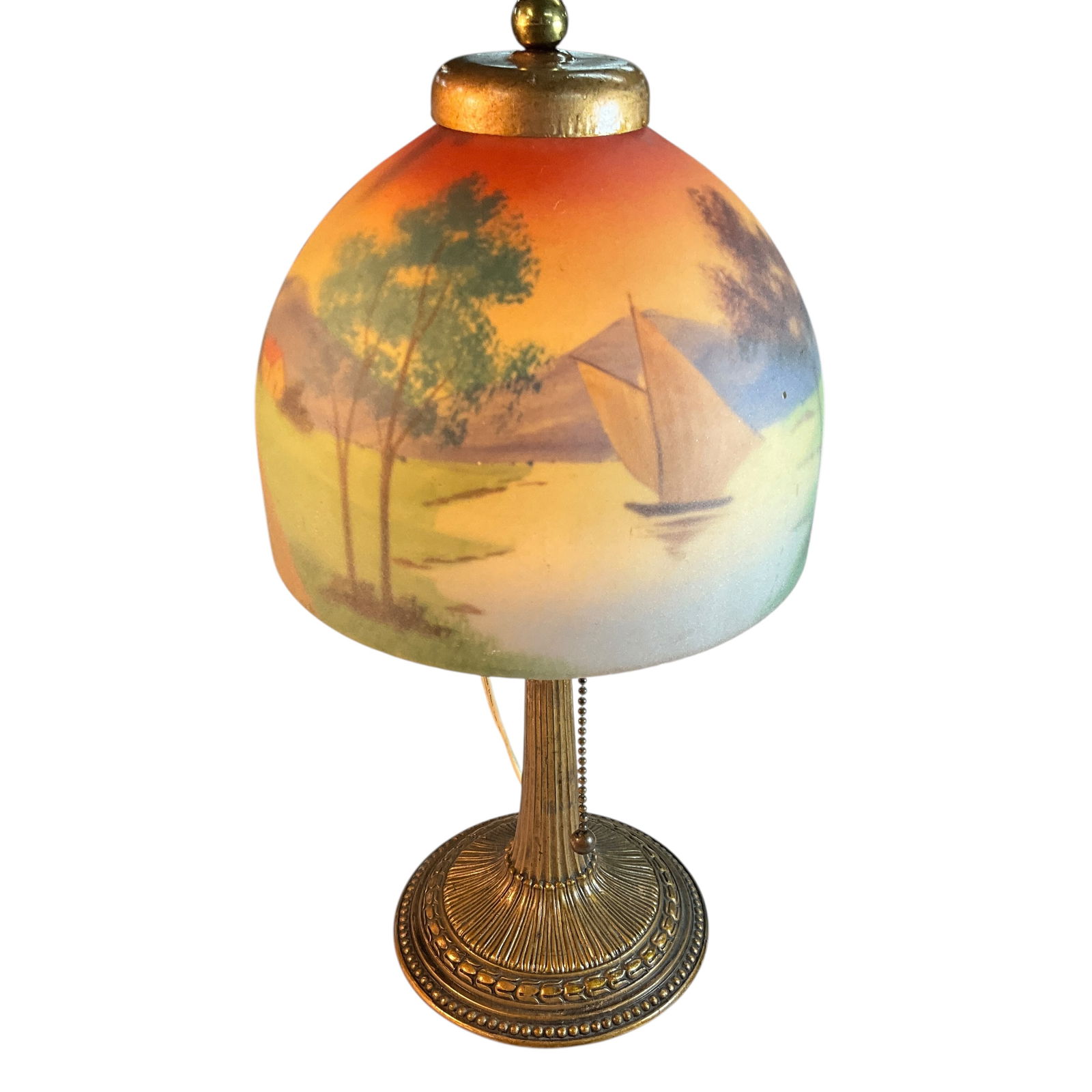 Bronze Base Boudoir Lamp, Reverse Painted Shade (1 of 3)