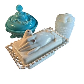Trio of Vintage Milk Glass Items