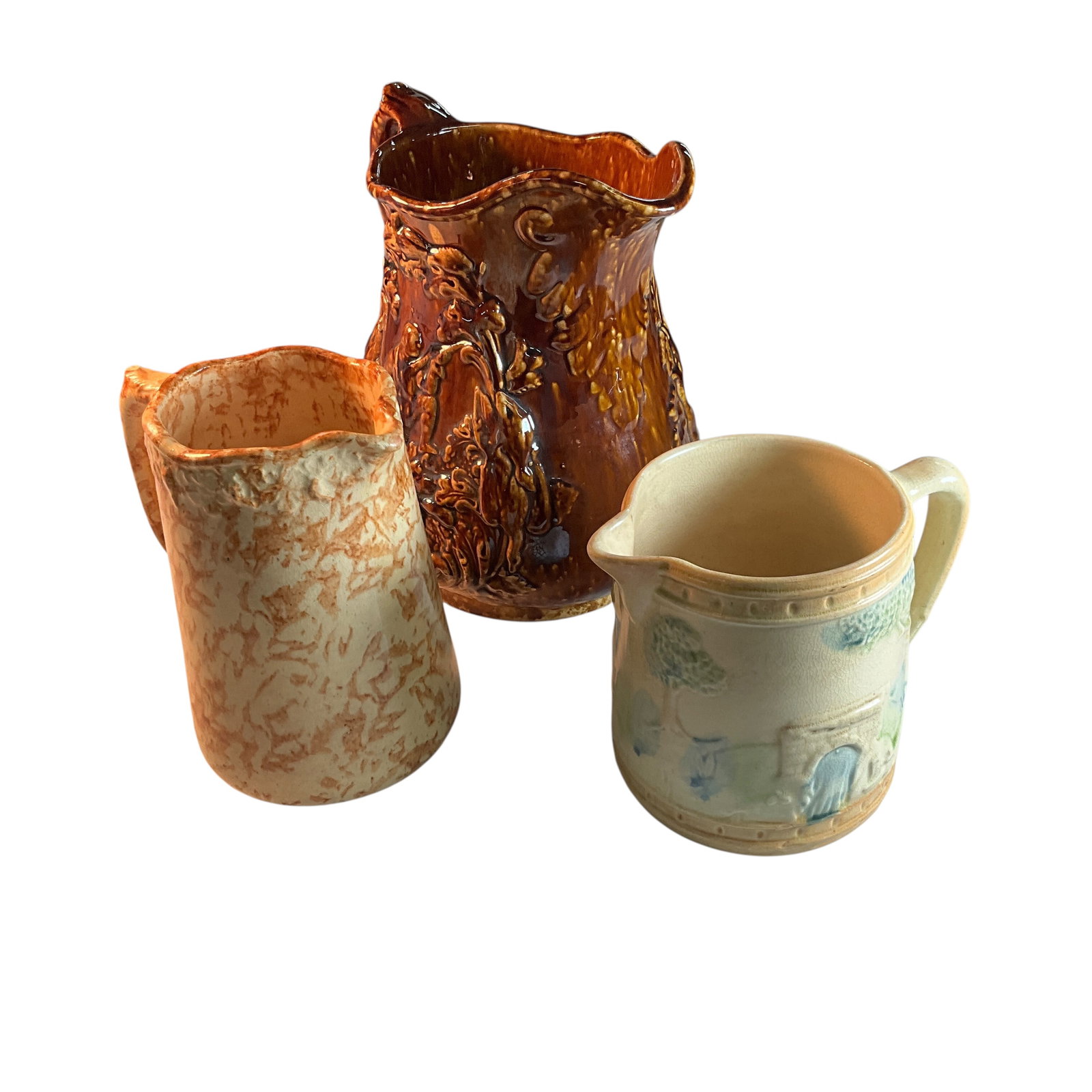 Trio of Stoneware Pitchers, Including Early Roseville (1 of 9)