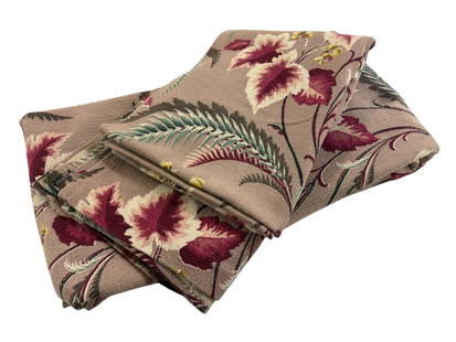 Wonderful Vintage 1940's Barkcloth-Yardage: Three Panels of amazing matching bark cloth. Two panels are 22"w x 72"L, finished ends and no seams. One large panel is 46"w by 192"L, finished ends and one in body seam (where two pieces are
