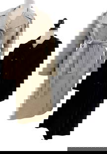 Two Vintage Ladies Overcoats: Tan, double-breasted, belted wool overcoat by Housemans of Grand Rapids. Black, double-breasted, blended wool overcoat by Lorendale by Bromleigh. Both coats are free of damage.