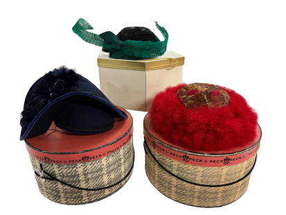 Collection of Vintage Hats: Three vintage hats and boxes. Brands include Deborah, Abbrizio of New York, and Mr. John. All are in excellent shape.