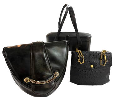Three Vintage Leather Handbags: Three wonderful vintage bags. Brands include Sharif, Waldman and Manon. Very nice, classic bags.