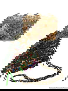 Kitschy Vintage Handbags: Iconic Mary Francis Christmas Tree hard bag. Equally iconic 1950's tourist shell box bag.