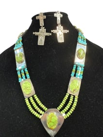 Sterling Southwest Serpentine Necklace and Earrings.