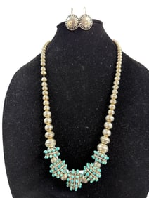 Southwest Sterling bead and Turquoise Necklace .