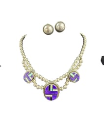 Southwest Sterling, Lapis, Opal and Onyx Necklace and Sterling Button Earrings