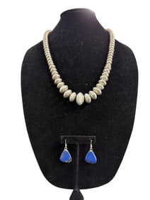 Sterling Native American Necklace and Lapis Lazuli Drop Earrings