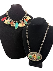 Coreen Cordova Que Milagro Sterling Silver Large Charm Chain and Mother Mary Sterling Necklace