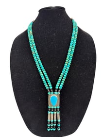 Native American Style Necklace Sterling, Onyx and Turquoise