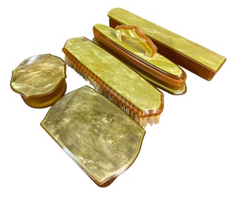 Green Pearl Celluloid Dresser Set